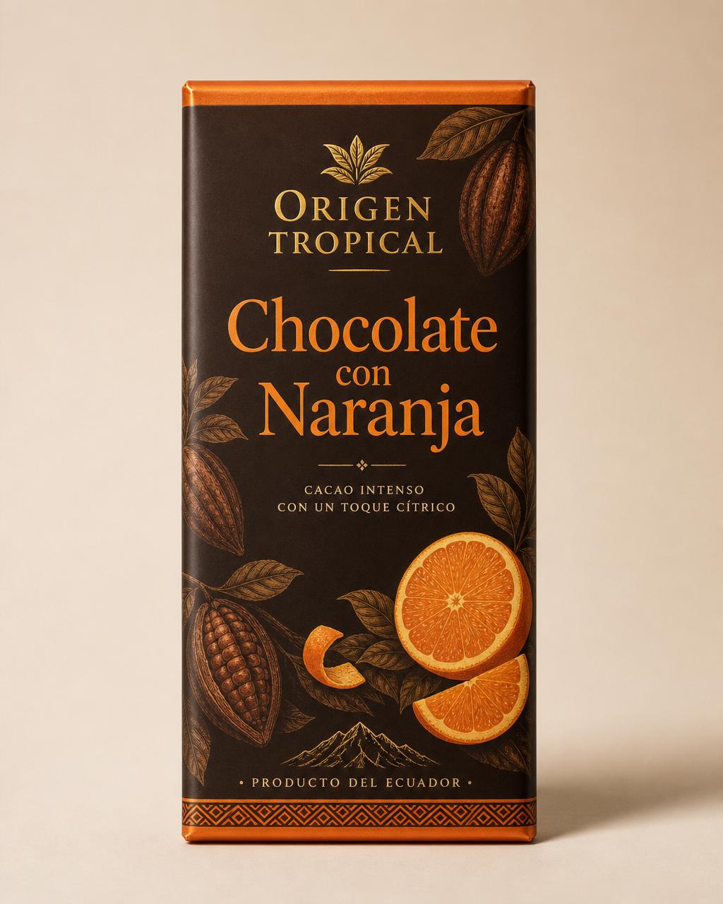 Empaque Chocolate Ecuatoriano Chocolate con Naranja — Origen Tropical